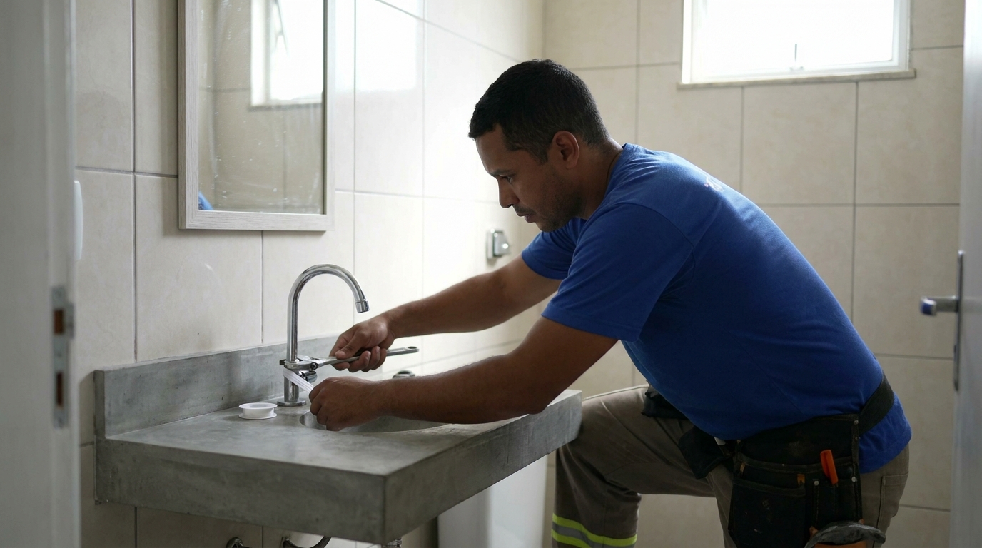 Encanador instalando torneira em Duque de Caxias‑RJ